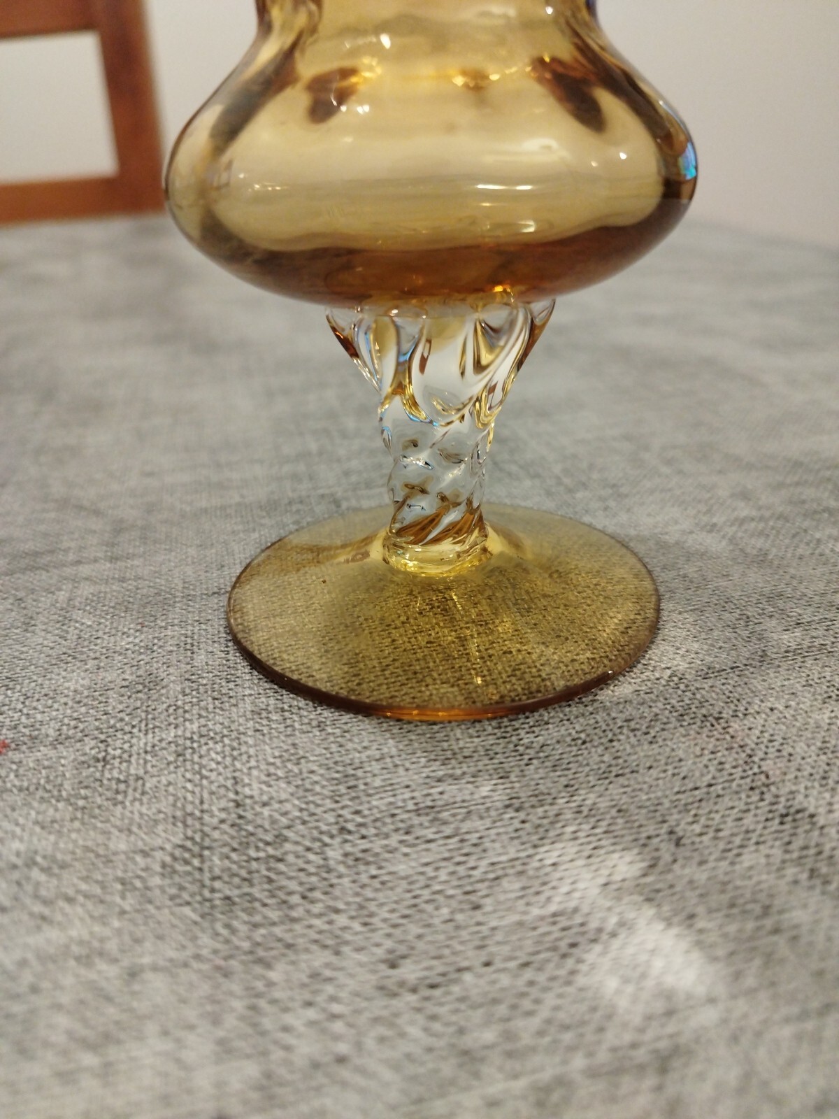 Vintage MidCentury Ribbed Amber Art Glass Snifter Glass Vase Clear