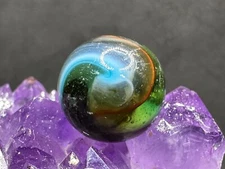 Vintage Peltier Glass MCS Rainbo Marble - Green Clear Base - .62" Great!