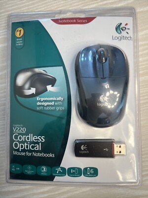New Logitech V220 Cordless Optical Mouse for Notebooks (Black/Gray) Brand New