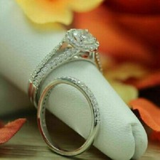 14K White Gold Over2CT Round Lab-Created Diamond Halo Bridal Set Engagement Ring