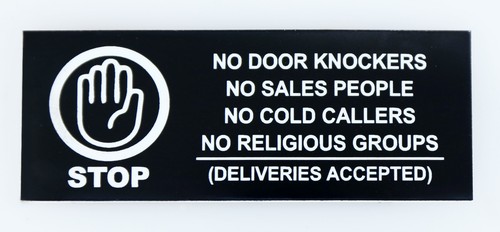 NO DOOR KNOCKERS OR RELIGIOUS GROUPS ENGRAVED SIGN PLAQUE 100MM X 40MM - Picture 4 of 19