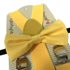 "YELLOW" Matching Suspender & Bow-Tie Set Kids Toddler Baby Boys Girls