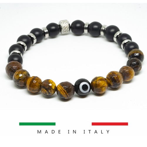 Bracciale uomo donna TIGRE ACCIAIO ONICE braccialetto OCCHIO GRECO ALLAH regalo - Foto 3 di 6