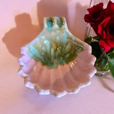 Vintage individual ashtray with a pretty pink glaze and turquoise & brown drip
