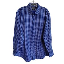 Paul Fredrick Blue Grid Check Non-Iron 2 Ply Cotton 17.5X34 Slim Fit Dress Shirt