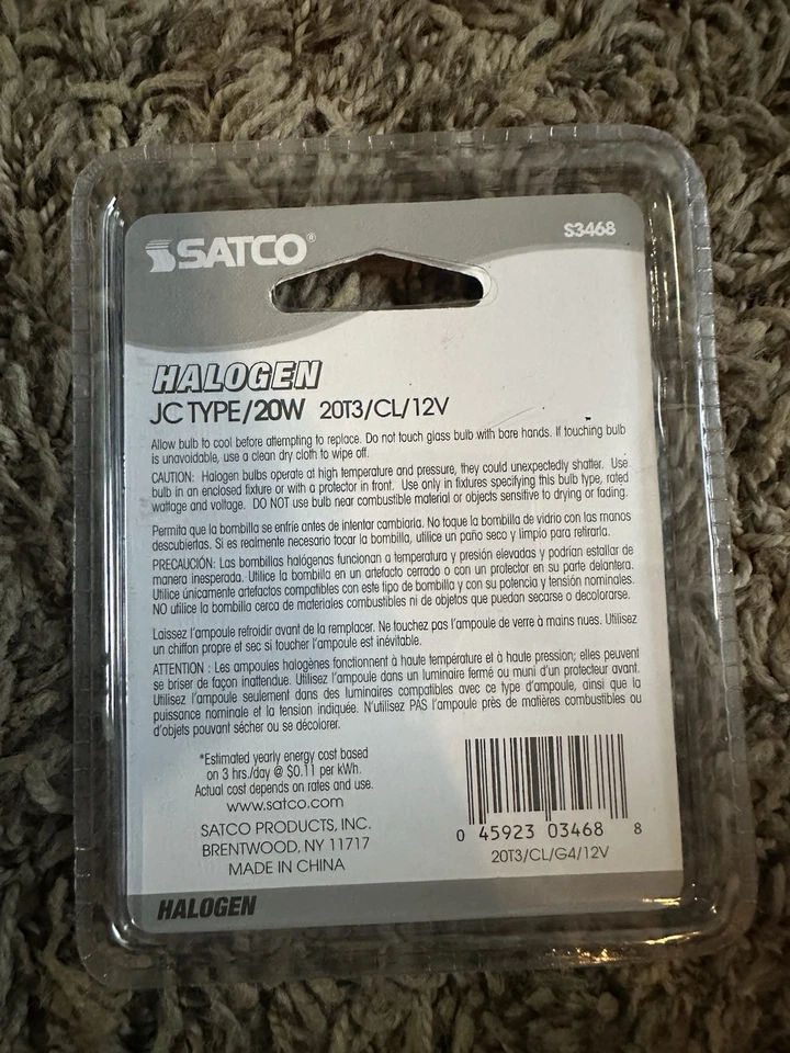 Satco S3468 S3120 20T3/CL 20W Watt T3 Clear 12V 2-Pin Bi-Pin G4 2900K Warm White - Image 2 of 2