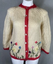 VTG Mohair Blend Cardigan Womens Hand Knit Sweater Italy Embroidered Small / Med