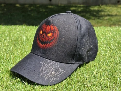 Halloween Jack-O-Lantern Spider Webs Snapback Hat Black Spooky Pumpkin Cap NWOT