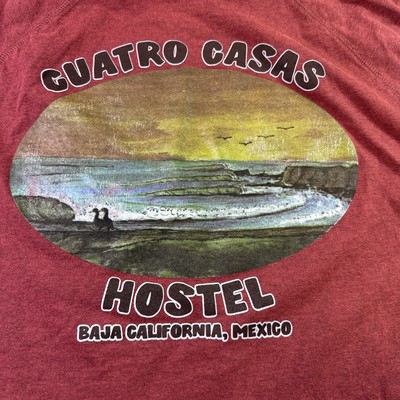 Cotton Heritage Cuatros Casas Baja Hostel Surf T Shirt Large Burgundy