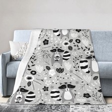 Cute Raccoon Throw Blanket Super Soft Warm Flannel Plush 50x40 Inch Cozy