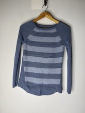 Loft Wool Blend Blue Stripe Sweater Raglan Sleeve Shrittail Hem XXSP