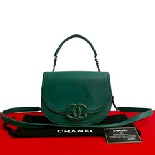 Chanel Coco Curve Calf Leather Shoulder Bag Women Green One Size