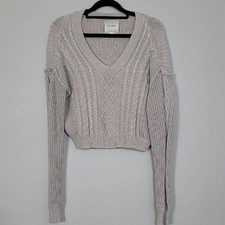 Vintage No Comment Women  s Chunky Cable Knit Sweater Size L Cream Cotton Ivory