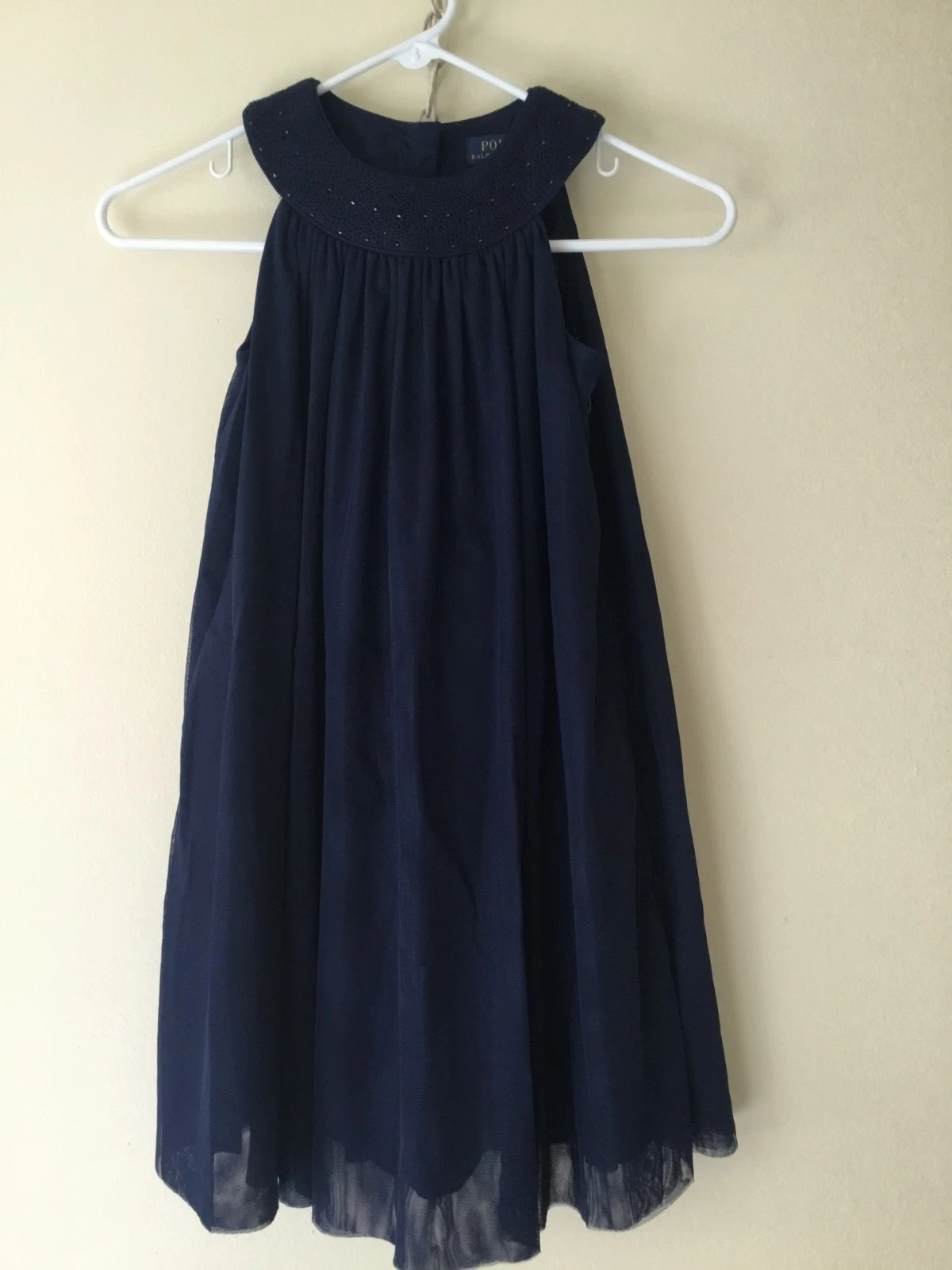Polo Ralph Lauren girls' sleeveless ruffle dress size 7, navy blue
Opens in a new window or tab