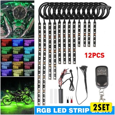 24x Motorcycle Waterproof 120LED RGB Under Glow Strip Lights Neon Kit w/Remote E