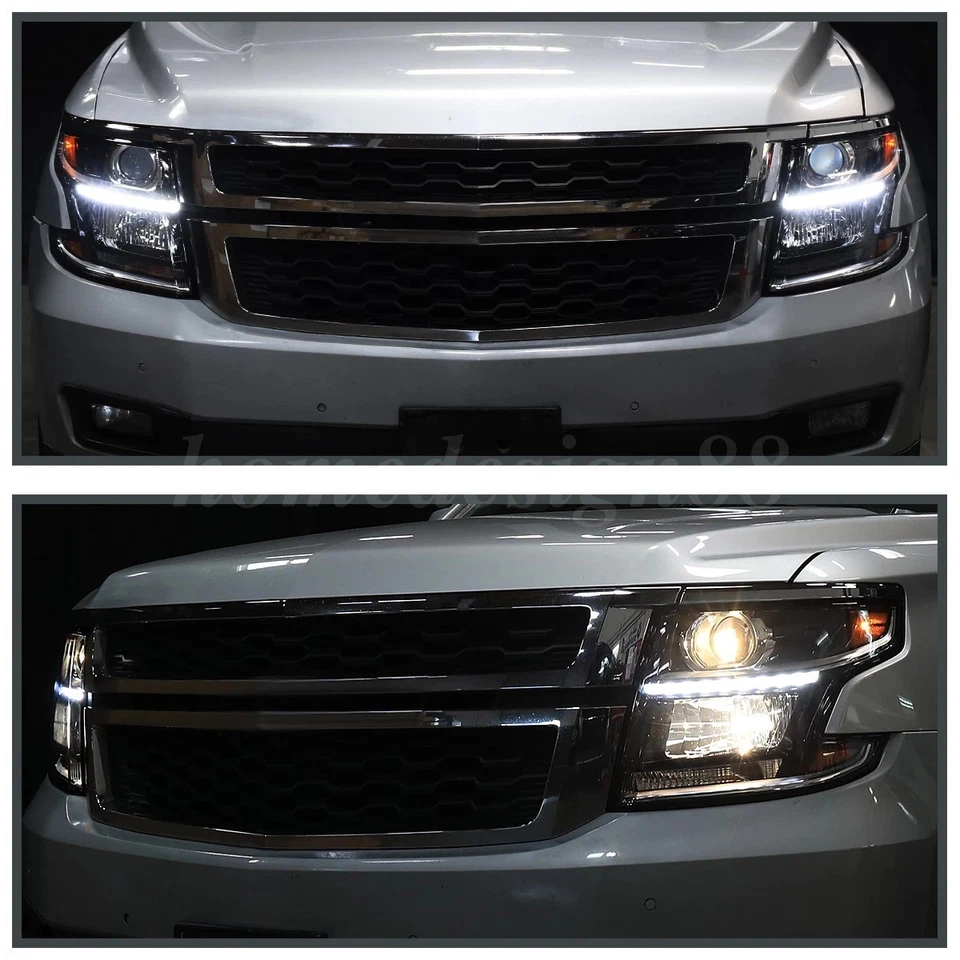 Projector Headlights Fits 2015-2020 Chevy Tahoe Suburban LED Strip Lamps Foto 2 de 4