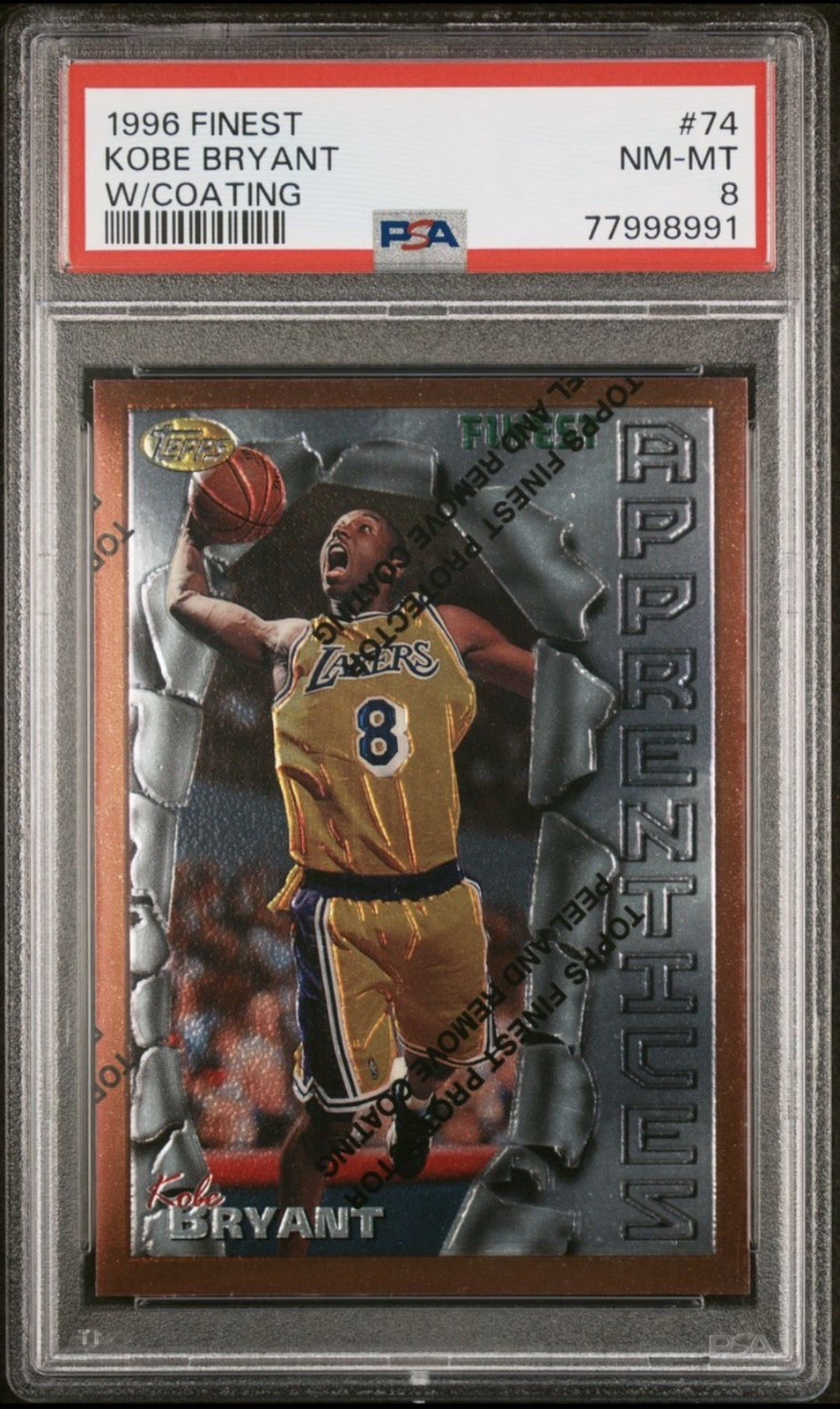 1996 Finest Kobe Bryant #74 with Coating Rookie PSA 8