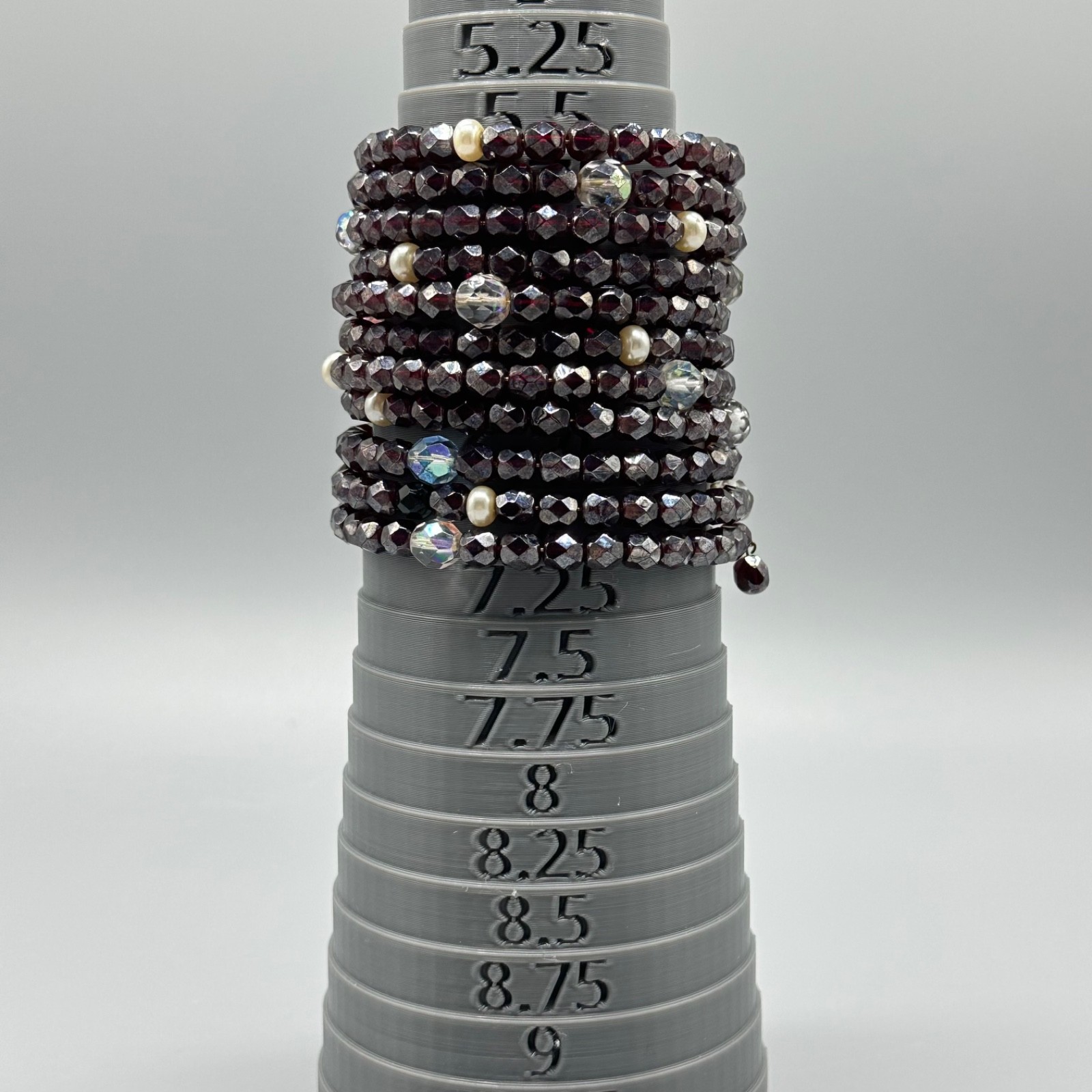 Beaded Ruby Pearl and Clear Wire Memory Bracelet … - image 6