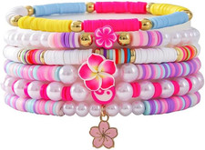 Lovely Heishi Bracelets Set Tropical Flower Colorful Soft Clay Bracelet Shell St
