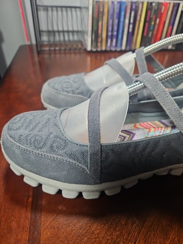 Skechers EZ Flex 2 Seeking Love Mujer 8 Gris Mary Jane Correa Ajustable Plana - Imagen 6 de 14