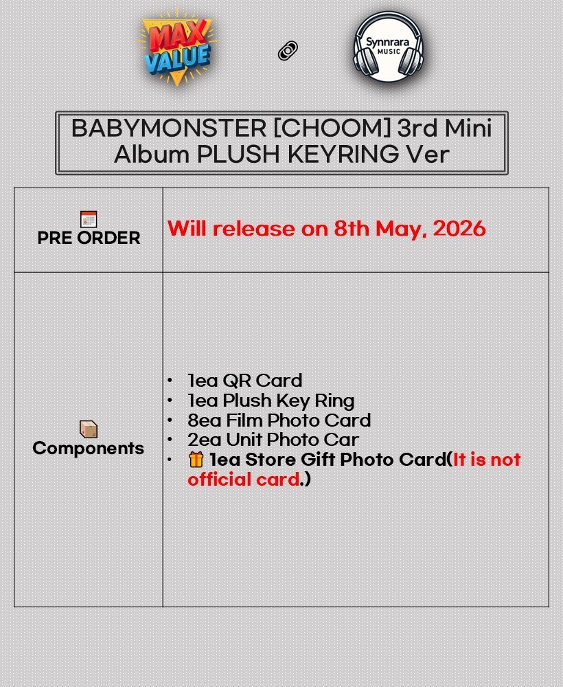BABYMONSTER CHOOM 3rd Mini Album PLUSH KEYRING Ver/QR+Key Ring+
