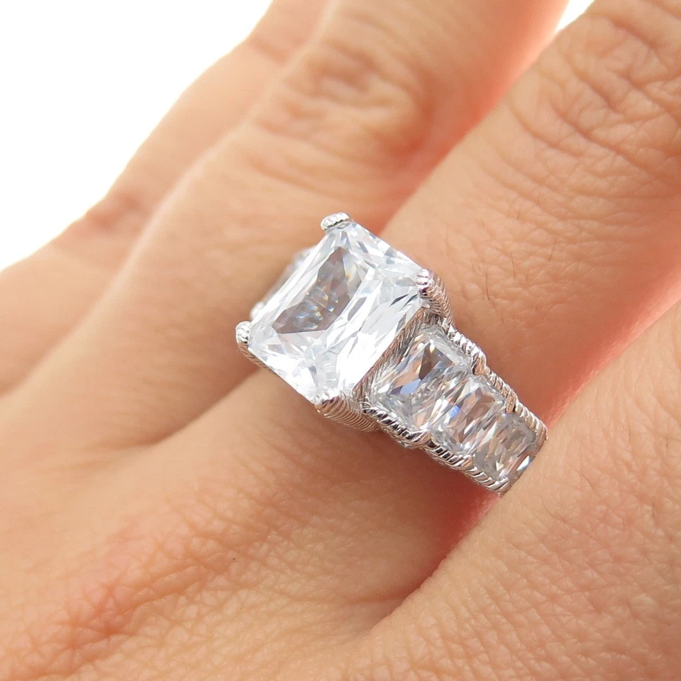 JUDITH RIPKA 925 Sterling Silver Radiant-Cut C Z Engagement Ring Size 8.25 - Image 2 of 4