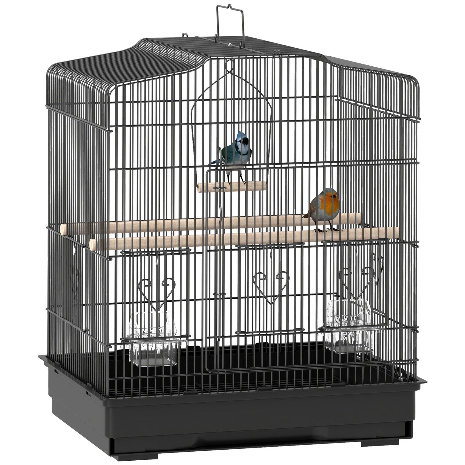 Large Bird Cage 59 cm with Perches, Food Bowls, Swing, Black