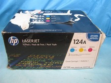 SET OF 3 HP 124A TONER CARTRIDGES C/M/Y CYAN MAGENTA YELLOW - NEW - DAMAGED BOX