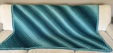 VTG Handmade Crochet Afghan Throw teal turquois Cottage core Blanket gradient