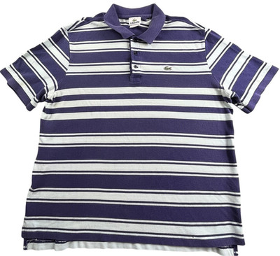 Lacoste Polo Shirt Men s Size 6 Purple White Stripe Cotton Alligator Logo Casual