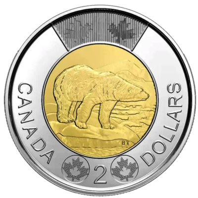 🇨🇦 New Canada $2 Dollars Coin, Polar Bear Toonie, Bi