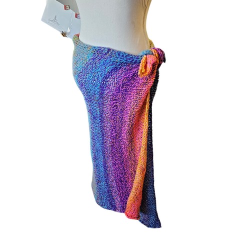 Crochet Knit Rainbow Ombre Shawl Wrap Festival Scarf 38x58 Colorful Boho - Picture 6 of 10