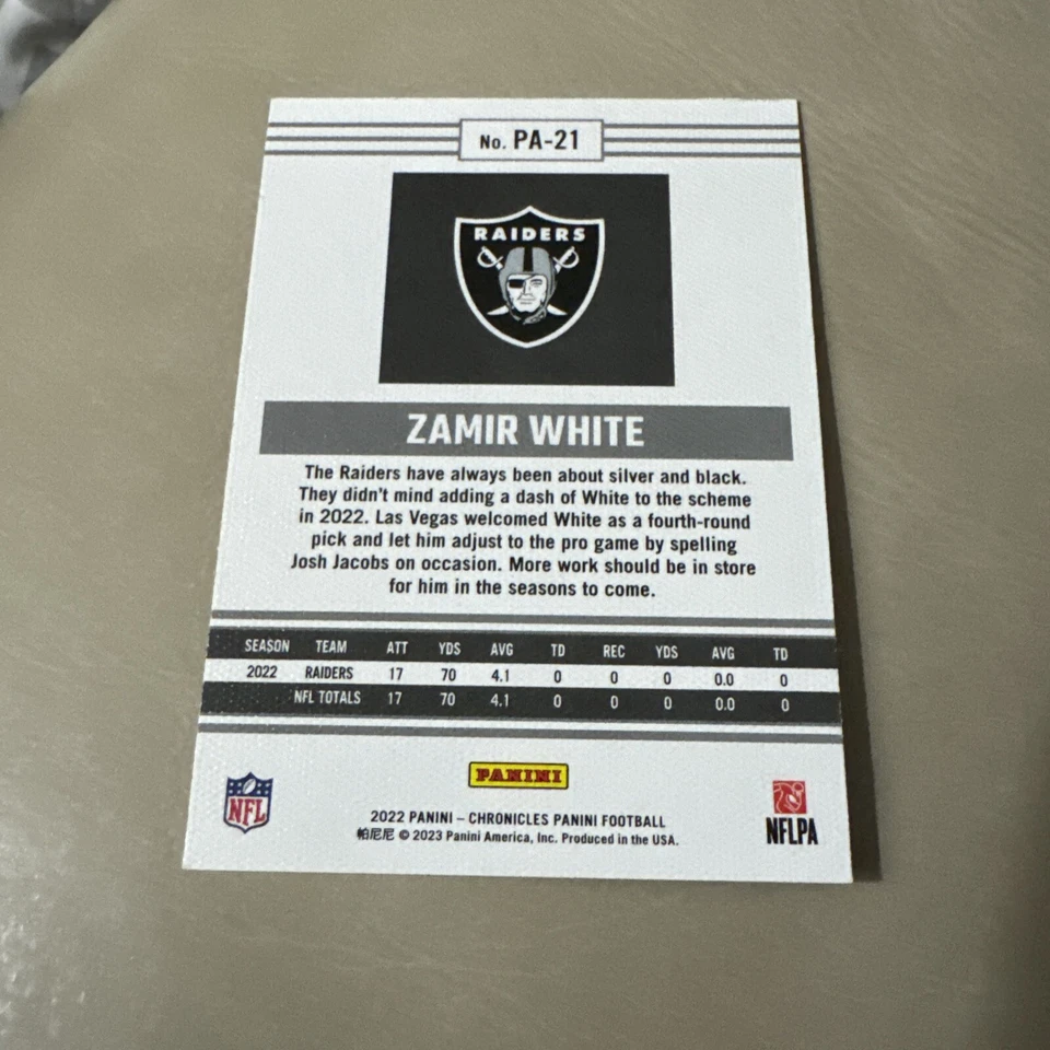 2022 Panini Chronicles Panini Football #PA-21 ZAMIR WHITE RC! RAIDERS - Image 2 of 2