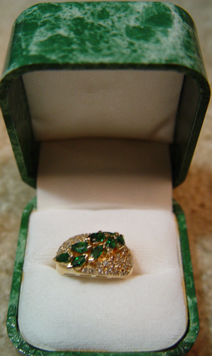 estate 14k YG marquis Emerald & Pave STYLE Set Diamonds dome Ring Size 6.25/HD - Picture 2 of 12
