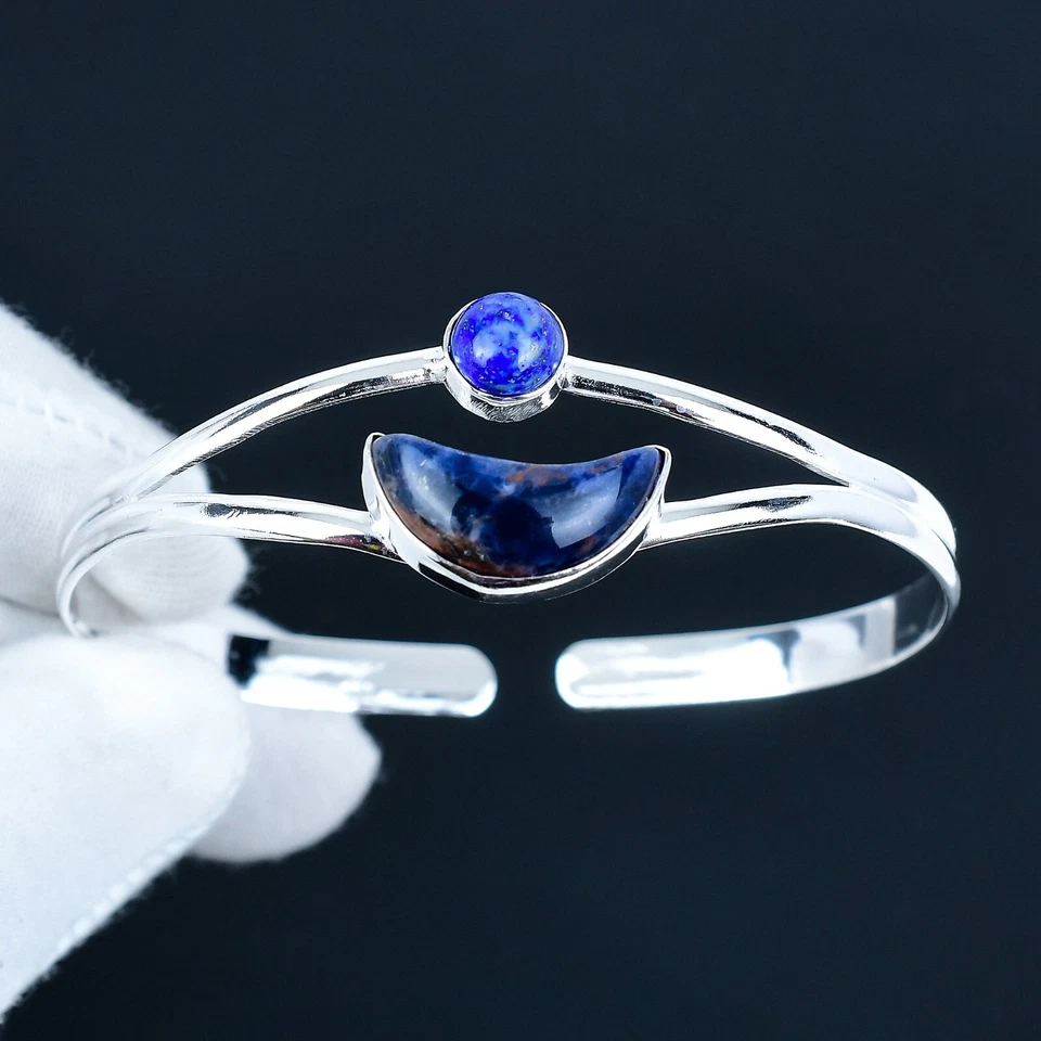 Sodalite Gemma 925 Argento Sterling Bangle Polso Quotidiano Gioielli Amico Gift - Immagine 2 di 4