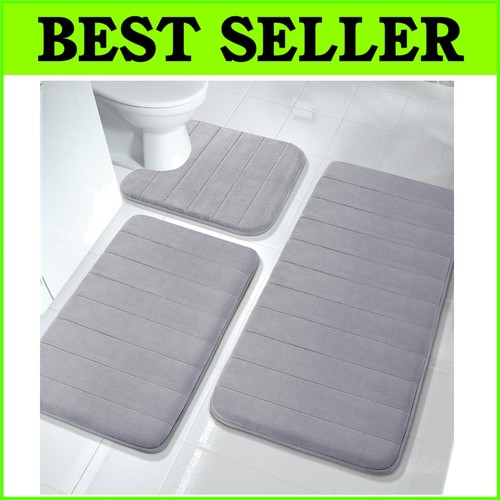 3-Piece Soft Memory Foam Bath Mat and Toilet Rug Set - Anti-Slip Water Absorbent