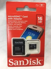 New SanDisk 16GB Micro SDHD Card w/adapter for Smartphone Camera SD Card