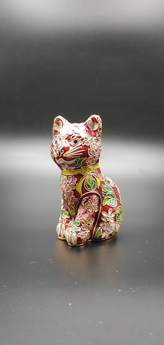 Vintage Chinese Cloisonne Enamel Brass Sculpture Baby Cat Pet