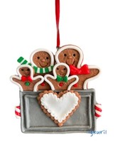 Gingerbread Man Family of 4 Christmas Heart Cookie Ornament You Personalize NEW