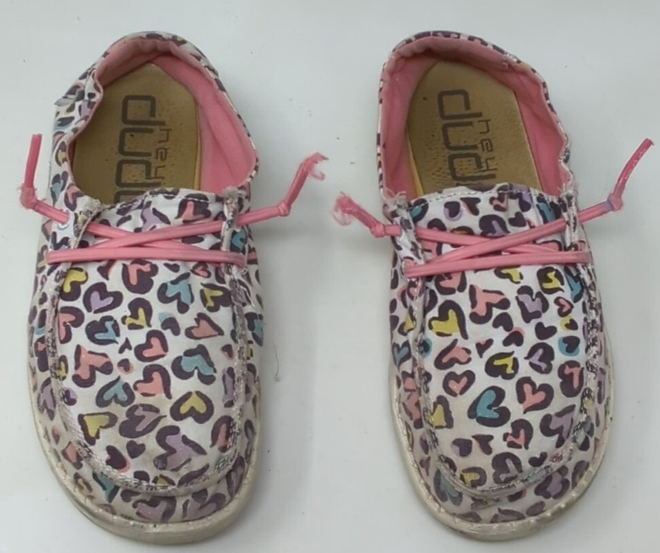 Hey Dude Wendy White Leopard Heart Print Shoes Size Women 4 Girls Youth