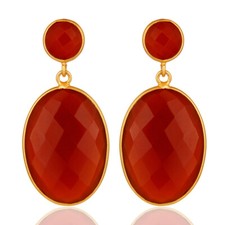 Faceted Red Onyx Gemstone 925 Silver Dangle Earrings Jewelry 11.78 gms