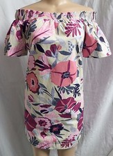 LOFT MULTI-COLOR FLORAL OFF-SHOULDER SHIFT DRESS SIZE: L NWT