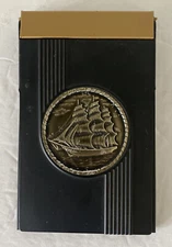 Park Sherman Desktop Notepad Holder Metal Ship Motif Brass Tone Nautical 5.5” L