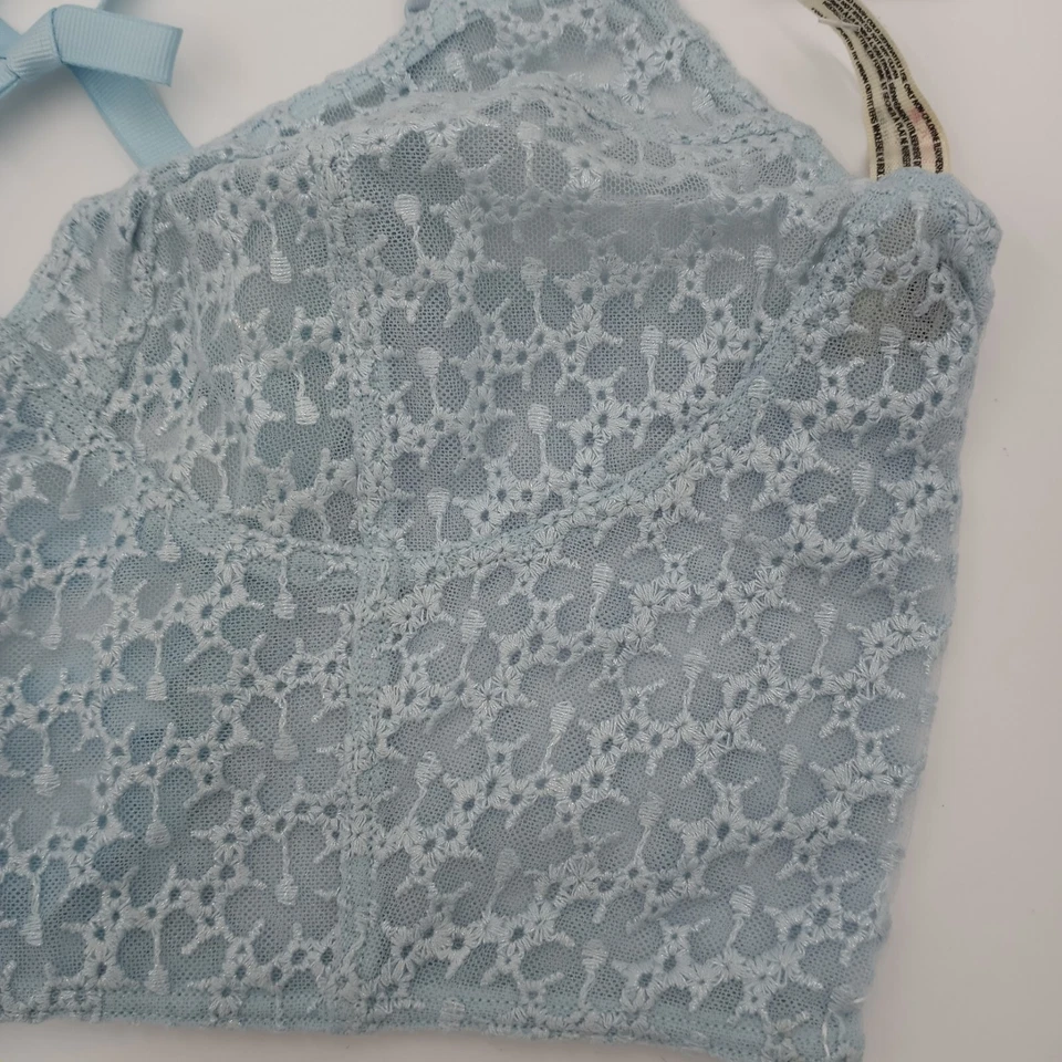 Sujetador largo Free People XS para mujer con cordones bordado floral azul claro Foto 4 de 4