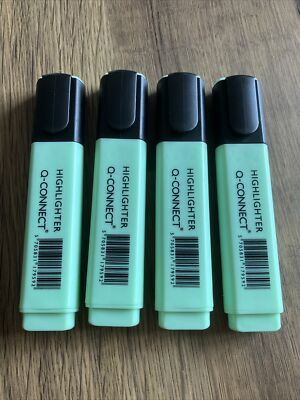 Q Connect Pastel/Pale GREEN CHISEL Tip Highlighters(4 HIGHLIGHTERS) Brand  New UK