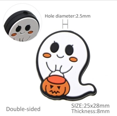 1 pc. Silicone Focal Bead, Beadable accessories 25x28mm Ghost Pumpkin Halloween
