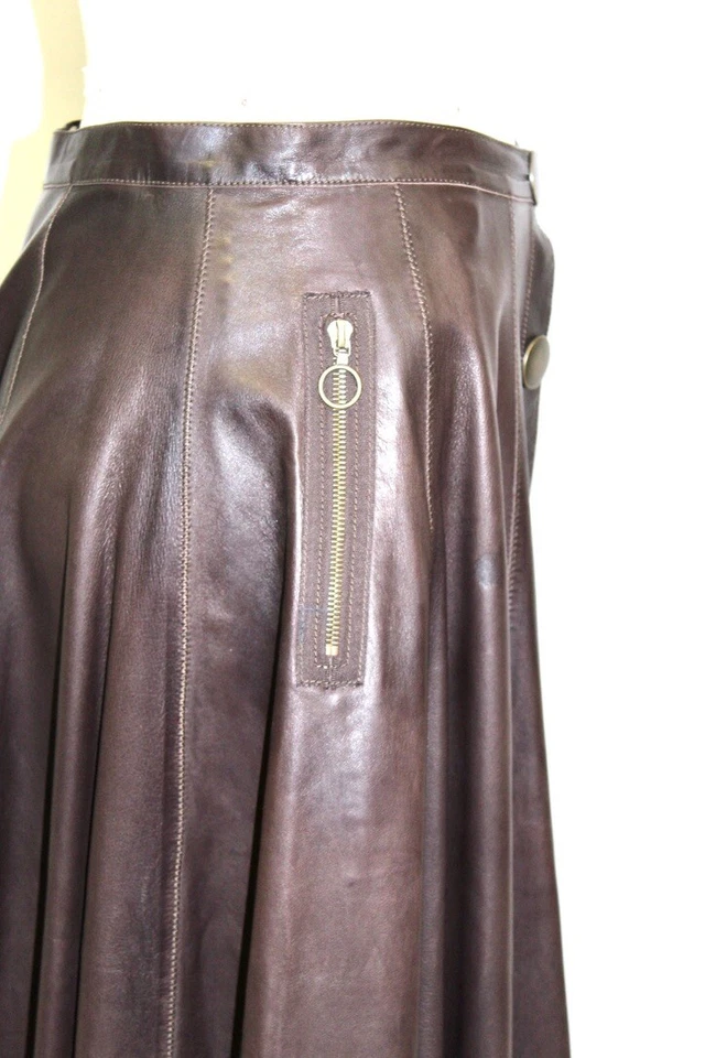 2006 Lanvin 裙羊皮棕色正装欧盟 40/US 14 Snap 拉链细节全新无标签 — 第 4/4 张图片