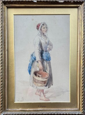 F. Tayler (1802 - 1889): Studie einer Bäuerin in voller Länge, Aquarell
