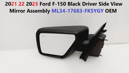 2021 22 2023 Ford F150 Black Driver Side View Mirror Assembly ML34-17683-FK5YGY
