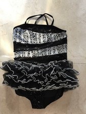 Art Stone Dance Costume Leotard Black White Sequin Ruffle Tutu Ballet Size L PRO